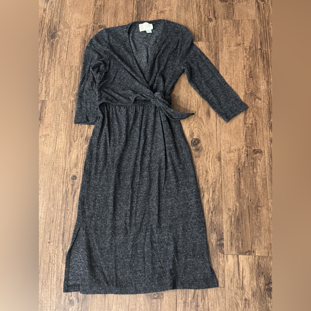 Anthropologie 3/4 sleeve, sweater dress, twist front tie, black. Size XS